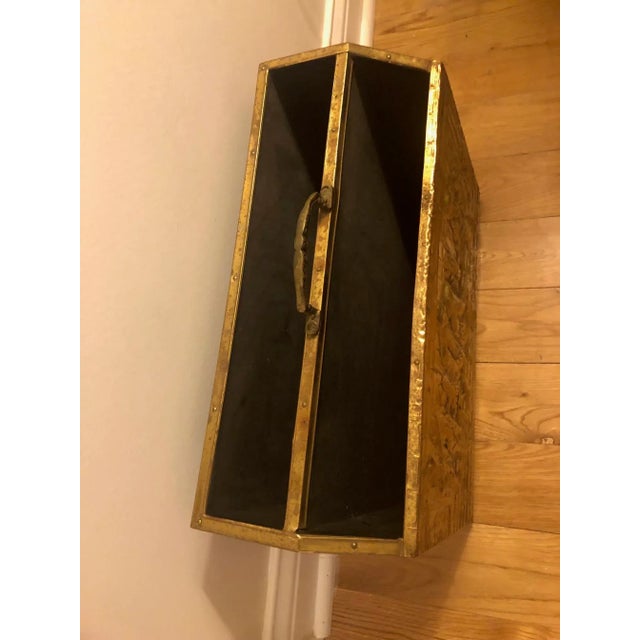 Vintage English Traditional Brass Repoussé Magazine Rack For Sale - Image 4 of 8