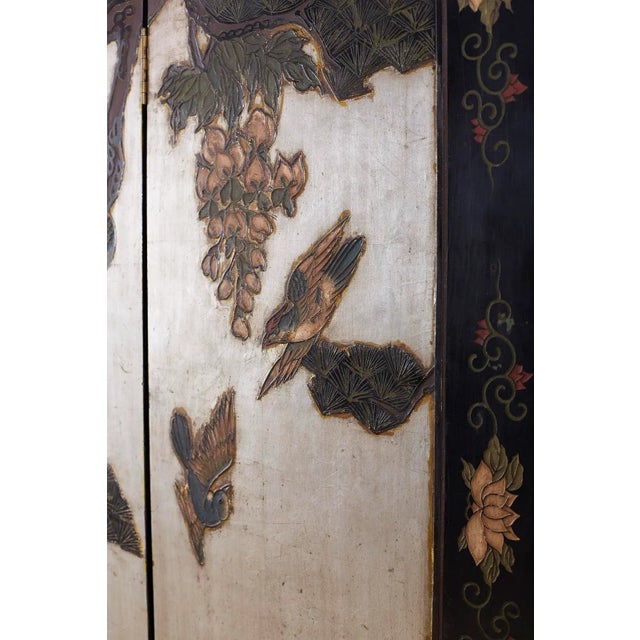 Silver Chinese Export Six-Panel Silver Leaf Coromandel Screen For Sale - Image 8 of 13