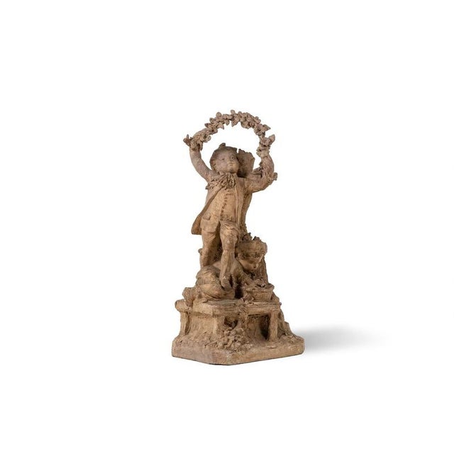 Rocaille-Style Terracotta Sculpture of Children and Flowers, 1850s For Sale - Image 12 of 12