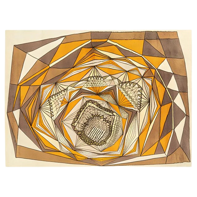 Vintage Cream and Brown Patterned Rug, 1970s For Sale