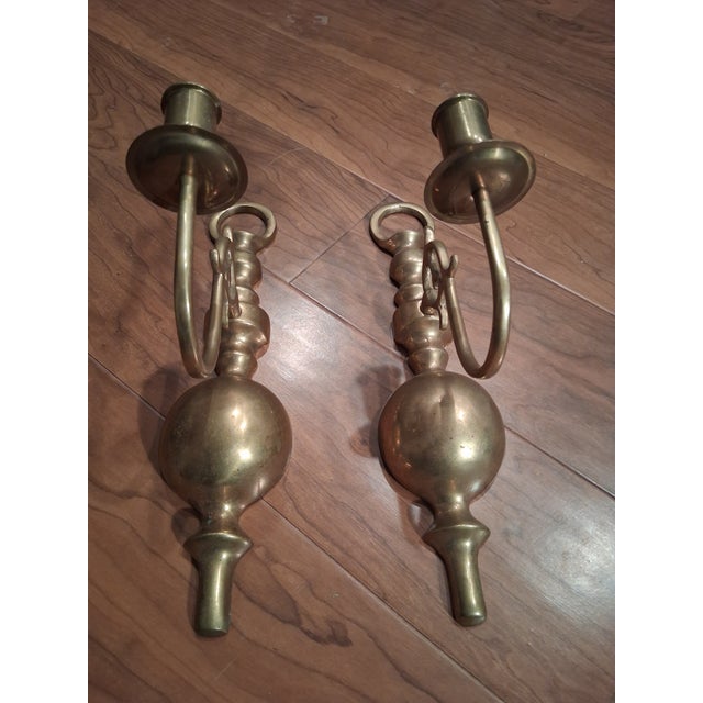 Metal Vintage Solid Brass Candle Wall Sconces- A Pair For Sale - Image 7 of 10