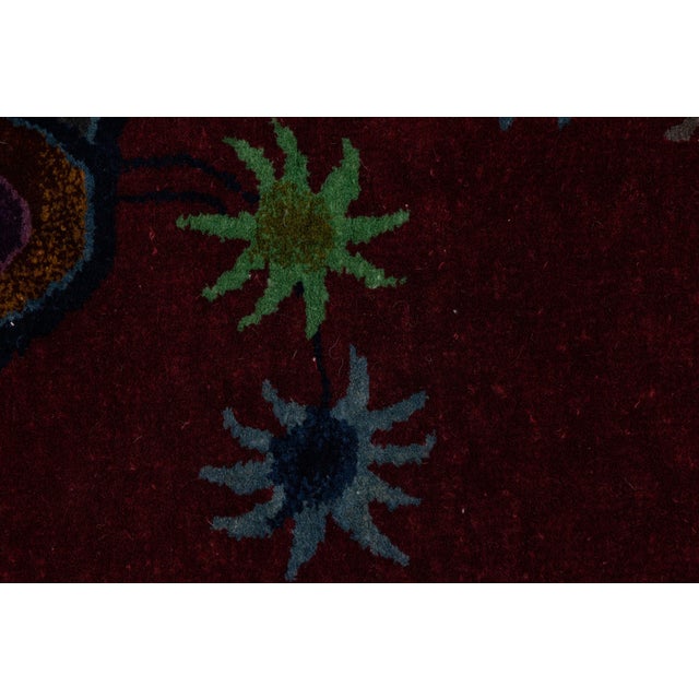 Red 8 X 10 Antique Handmade Chinese Art Deco Wool Rug in Red With Traditional Design For Sale - Image 8 of 12