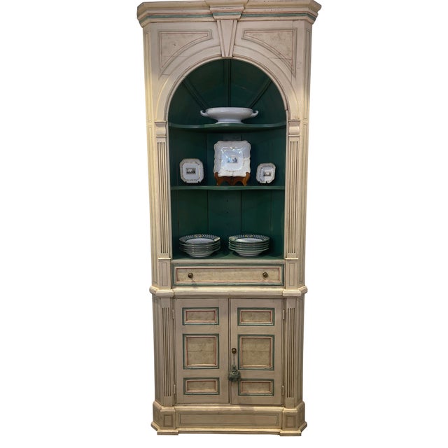 Mid 20th Century Corner Cupboard with Domed Interior Painted and Faux Marbleized Ivory and Green For Sale - Image 9 of 18