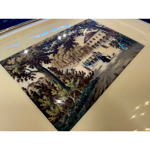 Italian Vintage Italian Scenic Serving Tray With Brass Gallery Rail For Sale - Image 3 of 7