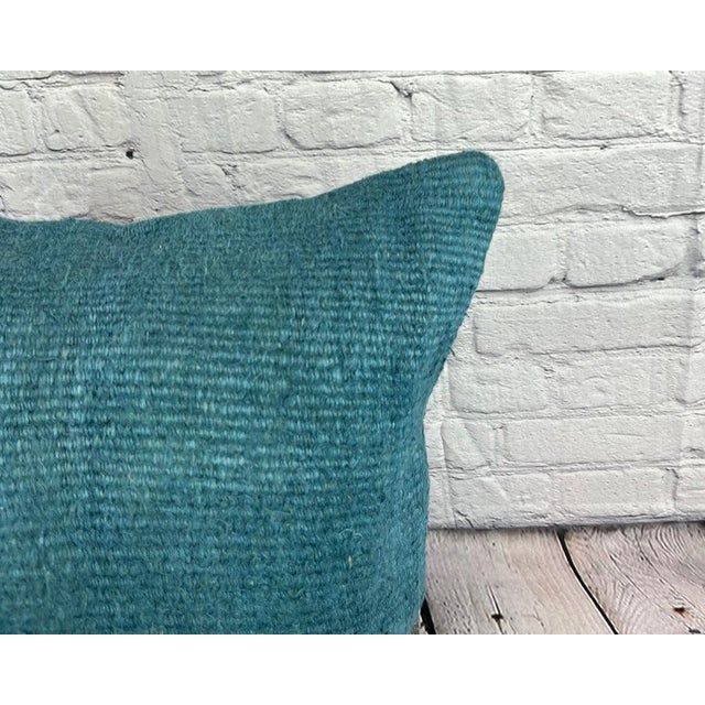 Turkish 20 x 20 Hemp Pillow Turkish Cushion Natural Blue Pillow Cushion Cover For Sale - Image 3 of 4
