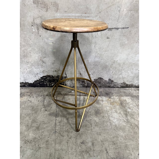 Contemporary Arteriors Wyndham Swivel Counter Stools Set of 8 Natural Wax Wood Vintage Brass For Sale - Image 3 of 10