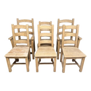 Bleached Oak Farmhouse Dining Chairs, 1940, Set of 6 For Sale