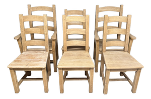 Bleached Oak Farmhouse Dining Chairs, 1940, Set of 6
