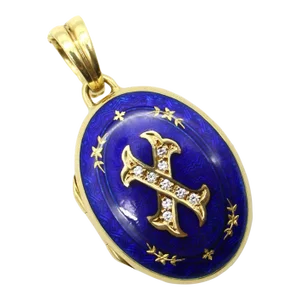 1990s Fabergé 18k Gold Diamond Guilloche Enamel Locket by Victor Mayer