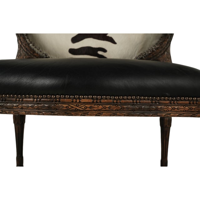 Black Louis XVI Style Zebra Print Leather Chair For Sale - Image 8 of 10