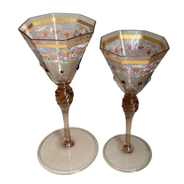 Set for Ten Venetian Gilt-Heightened Enamel Glasses W Plates & Bowls. E. 20th C. For Sale - Image 17 of 17