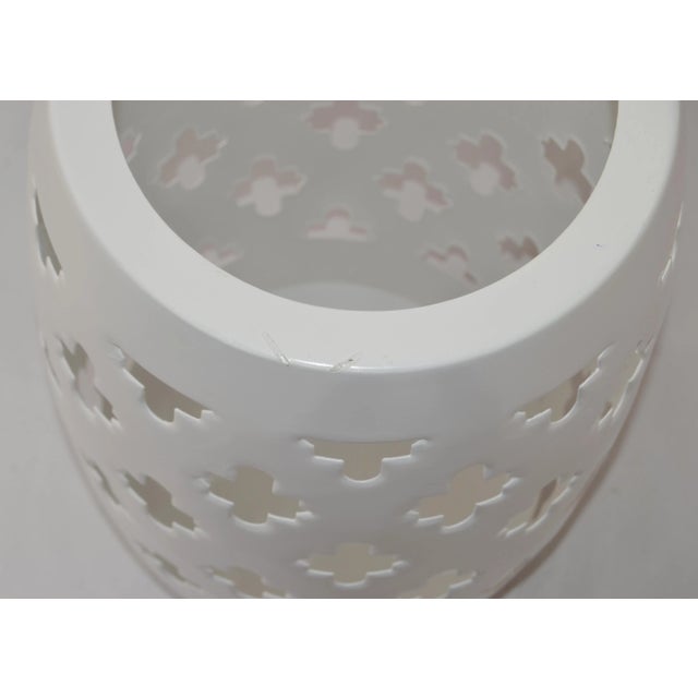 1970s Hollywood Regency Indoor Outdoor White Steel Carved Drum Garden Stool For Sale - Image 11 of 12