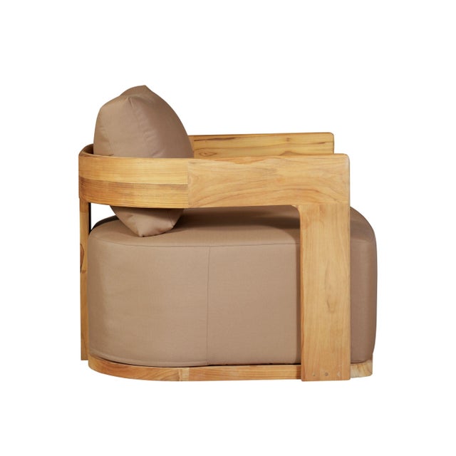 Wood Eclipse Outdoor Solid Teak Wood Revolving Chair - Light Brown Fabric For Sale - Image 7 of 11