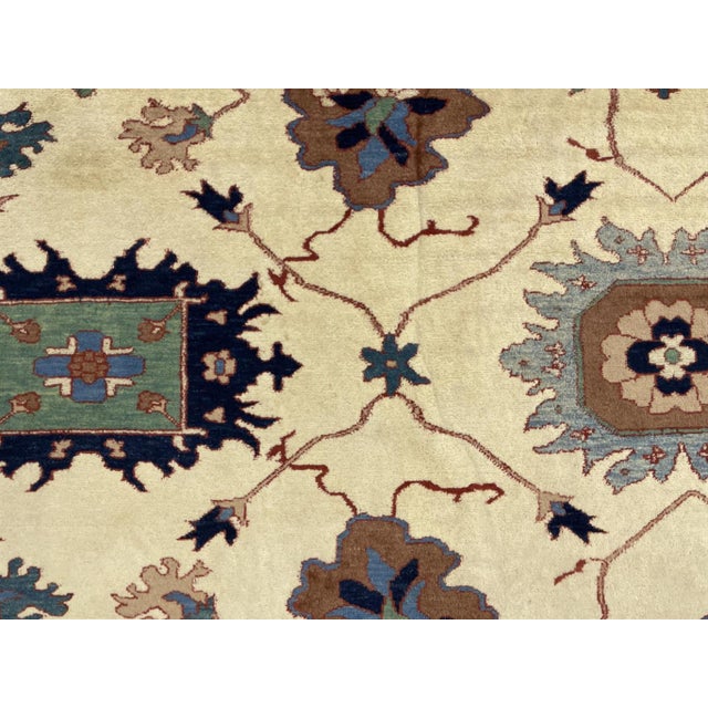 8 X 10 Modern Sultanabad Designed Wool Rug Handmade in Tan and Blue For Sale - Image 4 of 5