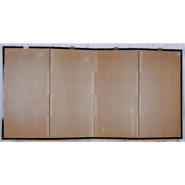 White Mid to Late 20th Century Hong Kong Made Byobu "Soft White Branch With Flowers" 4-Panel Folding Screen in Very Good + Overall Condition For Sale - Image 8 of 8