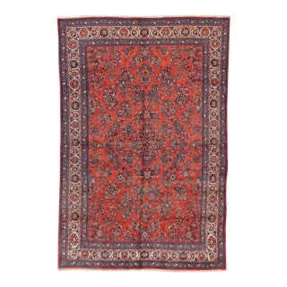 Vintage Persian Sarouk Handmade Orange Floral Wool Rug For Sale