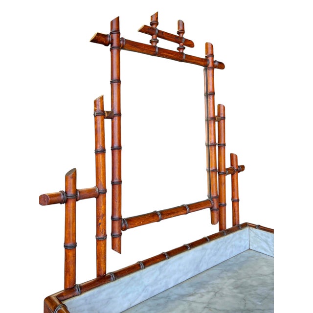 Antique French Commode in Faux Bamboo and Marble with Mirror, 1890s For Sale - Image 6 of 13
