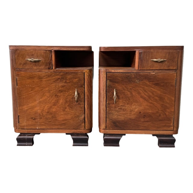 Antique Art Deco Italian Bedside Tables, 1930s, Set of 2 For Sale