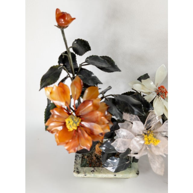 Mid 20th Century 20th Century Chinese Chinoiserie Pair of Jade Trees With Nephrite, Carnelian and Rose Quartz For Sale - Image 5 of 18
