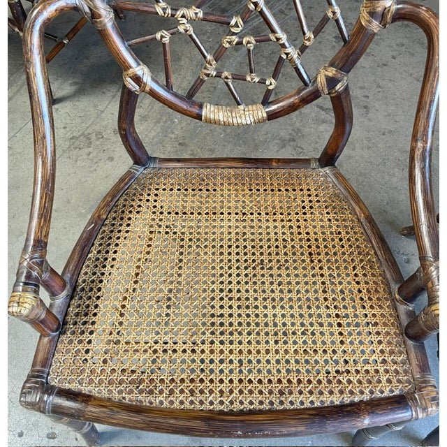 Set of 4 Vintage McGuire Bamboo & Rattan Cracked-Ice Dining Armchairs by Elinor McGuire For Sale In Los Angeles - Image 6 of 9