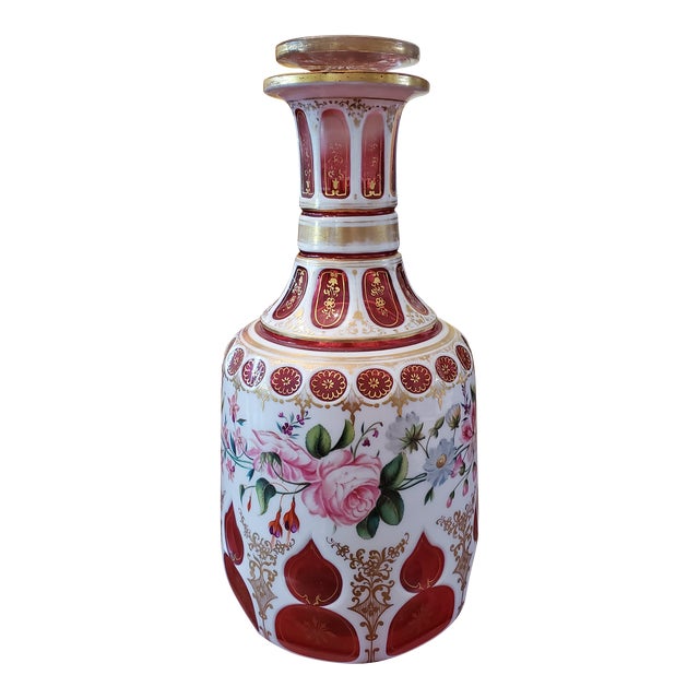 Antique Bohemian Glass Moser Overlay Ruby Bottle For Sale