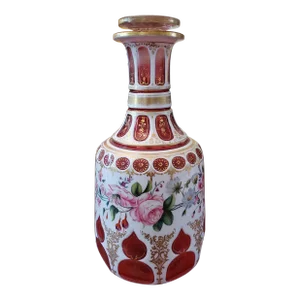 Antique Bohemian Glass Moser Overlay Ruby Bottle
