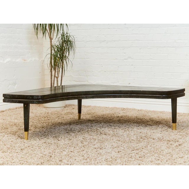 Mid 20th Century Curved Black Cerrused Distressed Coffee Table With Brass Accents For Sale - Image 9 of 12