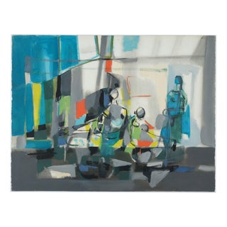 Marcel Mouly, The Blue Figures, Gouache For Sale