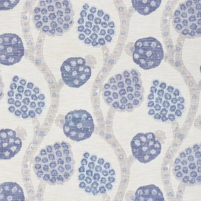 Schumacher Annabel Warp Print Fabric in Blue For Sale