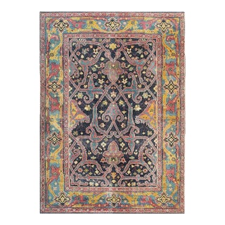 9x12 Blue Hand-Knotted Wool Floral Trellis Geometric Modern Carpet Rug For Sale
