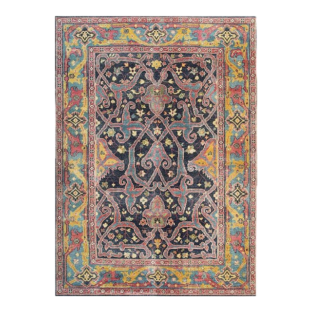 9x12 Blue Hand-Knotted Wool Floral Trellis Geometric Modern Carpet Rug For Sale