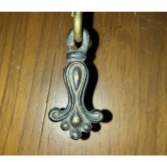 Copper 1920s Arts and Crafts, Art Deco Polychrome, Iron and Wood 3 Light Chandelier For Sale - Image 8 of 9
