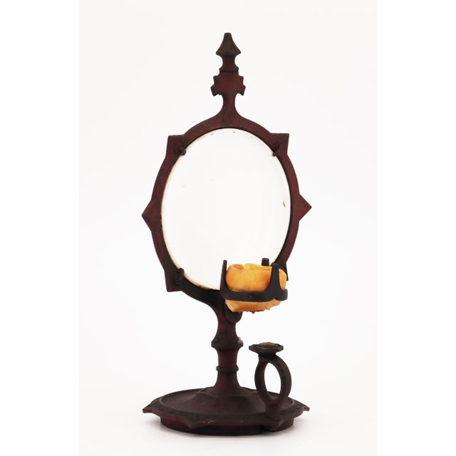 19th Century Exquisite Cast Iron Chamberstick With Porcelain Reflector, French, 19th Century For Sale - Image 5 of 17