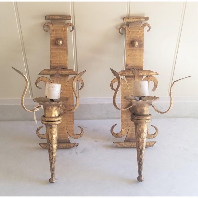 Neo Classic Wrought Iron Gilt Gothic Wall Sconces