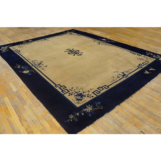 1920s 1920s Beige Floral Medallion Protective Symbol Art Deco Style Antique Chinese Peking Rug For Sale - Image 5 of 11