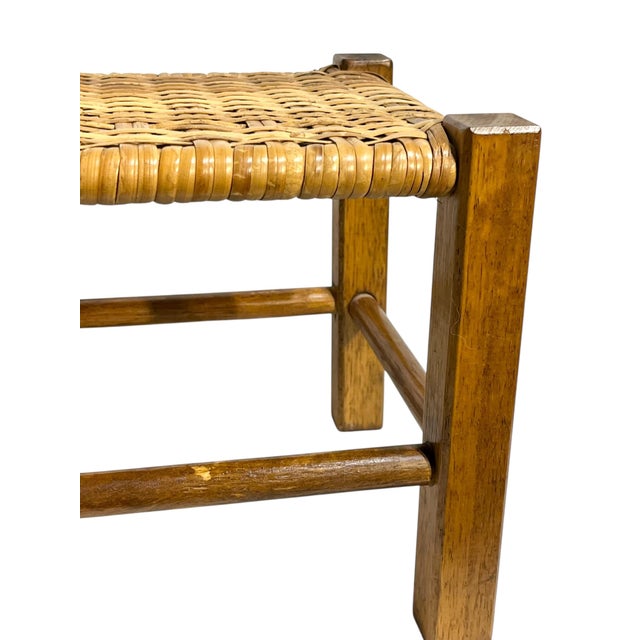 Brown Antique English Country House Woven Reed and Pine Stool For Sale - Image 8 of 17