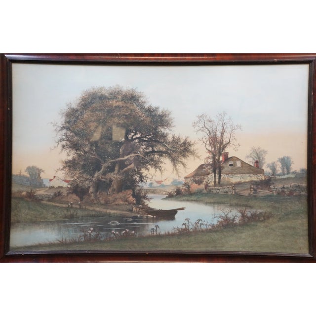 Antique Ernest Christian Rost Country Farmhouse River Canoe Landscape Etching For Sale - Image 4 of 9