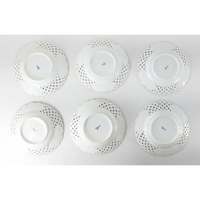 White 19th Century Set of 6 Meissen Reticulated 8 1/8" Porcelain Luncheon Plates For Sale - Image 8 of 11