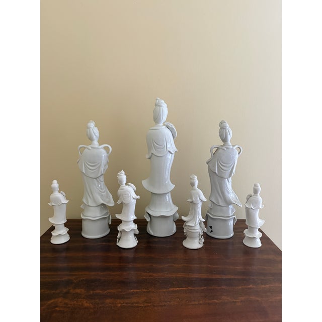 White Collection of Seven Blanc De Chine Quan Yin Figures, a Study in Quiet Form For Sale - Image 8 of 10