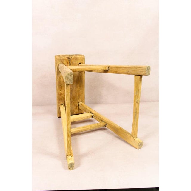 Vintage Rustic Stool in Elm Wood For Sale - Image 4 of 5