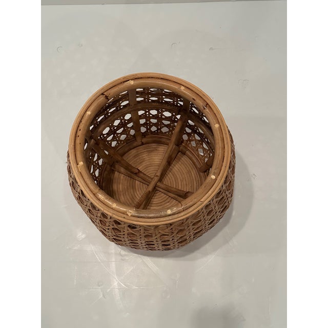 Rattan & Caned Garden Seat Side Table For Sale - Image 4 of 6
