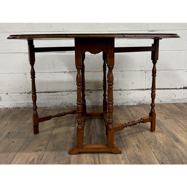 Brown Vintage Jacobean Style Gate Leg Drop Leaf Table For Sale - Image 8 of 10