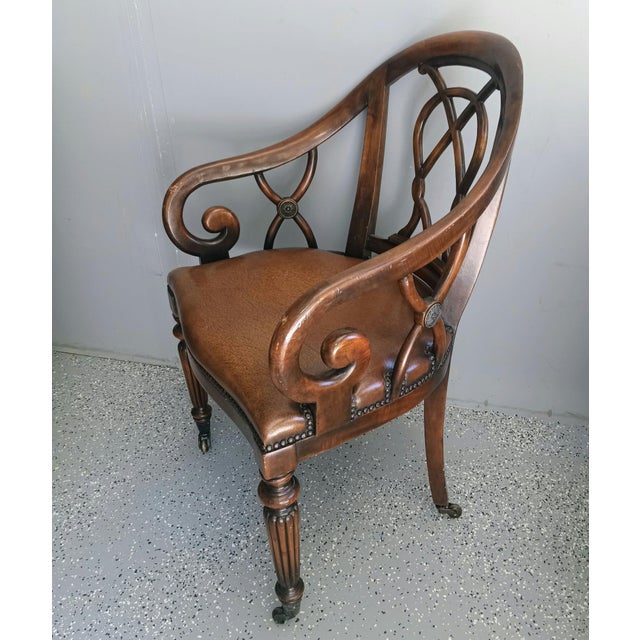 1950s Regency Style Mahogany Leather Armchair For Sale - Image 4 of 6