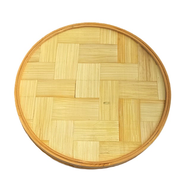 Taupe Vintage Butterfly Rattan Trimmed Serving Tray / Platter For Sale - Image 8 of 8