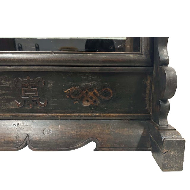 Wood Antique Chinese Wooden/Revers Painting Glass Table Screen For Sale - Image 7 of 9