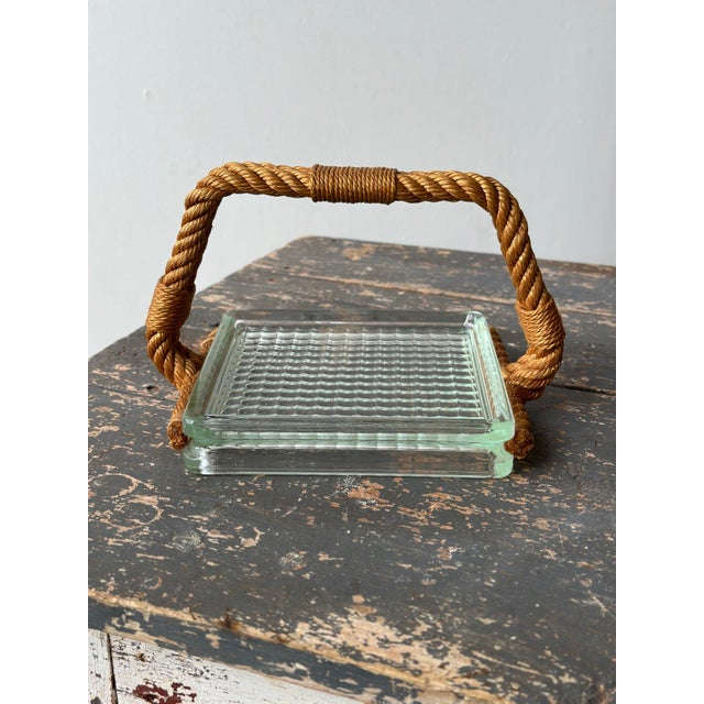 Vintage Cast Glass Vide Poche With Rope Handle Attributed to Audoux Minet, Circa 1960s For Sale In New York - Image 6 of 12