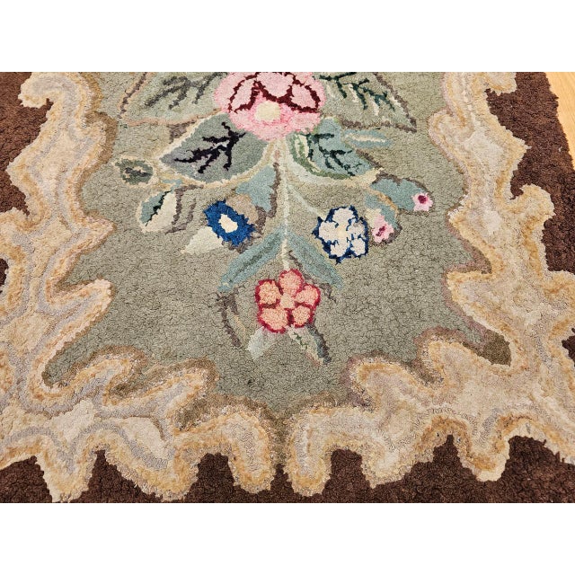 Vintage Hand-Hooked Rug, Banded Floral Pattern, Wool & Cotton, American Folk Art, 2x3 For Sale - Image 14 of 15