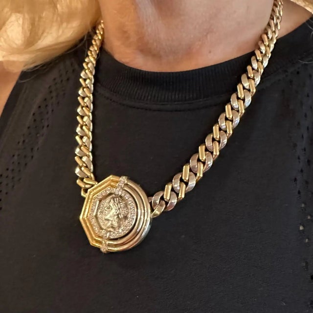 Bulgari Antique Coin Monete Diamond Yellow & White Gold Link Chain Necklace For Sale - Image 16 of 17