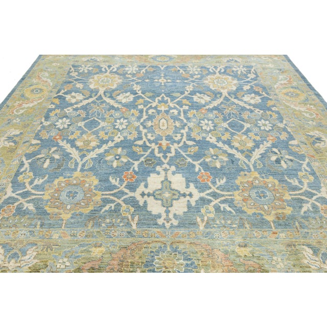 10' X 10' Modern Sultanabad Hand-Knotted Wool Area Rug - Slate Blue & Sage For Sale In New York - Image 6 of 11