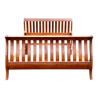 Keller Oak Slat Sleigh Bed - Queen Size For Sale
